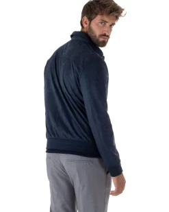 Giubbotto uomo camoscio giacca colletto zip blu GIOSAL-G3392A