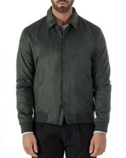 Giubbotto uomo camoscio giacca colletto zip verde GIOSAL-G3393A