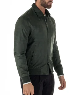 Giubbotto uomo camoscio giacca colletto zip verde GIOSAL-G3393A