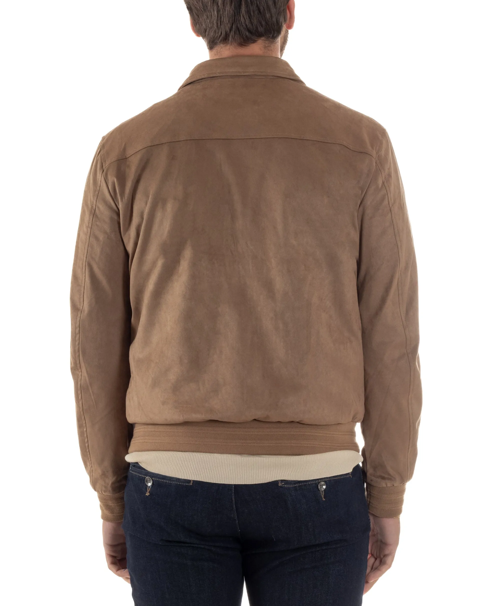 Giubbotto uomo camoscio giacca colletto zip beige GIOSAL-G3391A