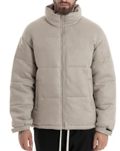 Giubbotto Uomo Camoscio Trapuntato Imbottito Bomber Morbido Con Collo e Zip Giacca Calda Regular Fit Casual Beige GIOSAL-G3257A