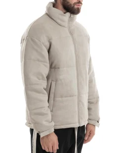 Giubbotto Uomo Camoscio Trapuntato Imbottito Bomber Morbido Con Collo e Zip Giacca Calda Regular Fit Casual Beige GIOSAL-G3257A