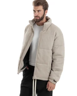 Giubbotto Uomo Camoscio Trapuntato Imbottito Bomber Morbido Con Collo e Zip Giacca Calda Regular Fit Casual Beige GIOSAL-G3257A