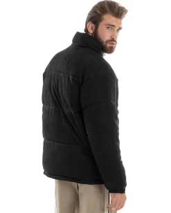 Giubbotto Uomo Camoscio Trapuntato Imbottito Bomber Morbido Con Collo e Zip Giacca Calda Regular Fit Casual Nero GIOSAL-G3256A
