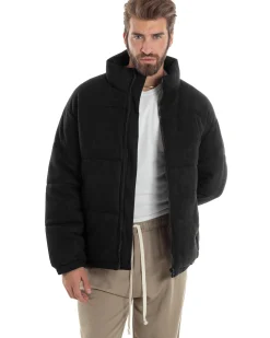 Giubbotto Uomo Camoscio Trapuntato Imbottito Bomber Morbido Con Collo e Zip Giacca Calda Regular Fit Casual Nero GIOSAL-G3256A