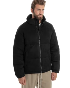 Giubbotto Uomo Camoscio Trapuntato Imbottito Bomber Morbido Con Collo e Zip Giacca Calda Regular Fit Casual Nero GIOSAL-G3256A