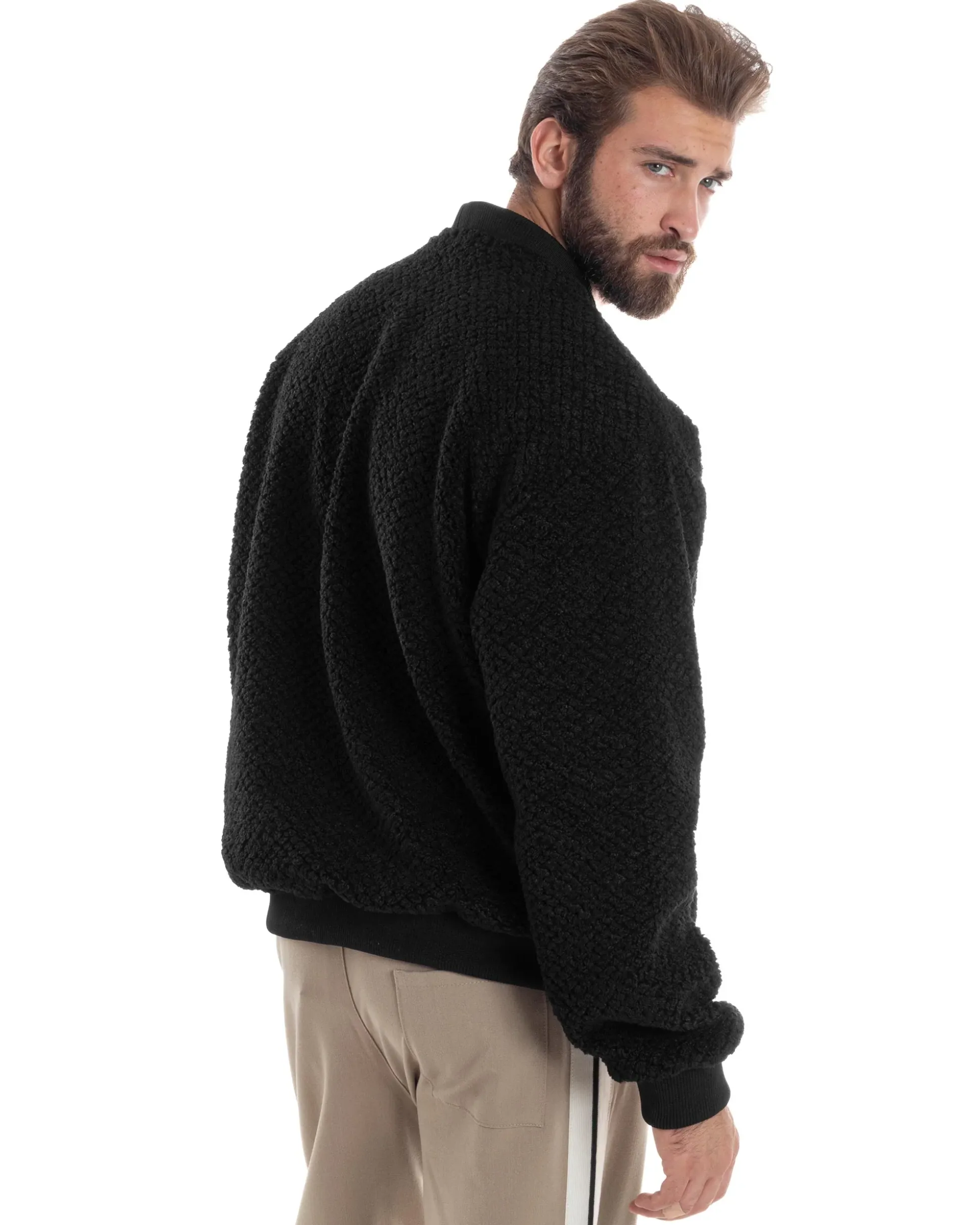 Giubbotto Uomo Cardigan Maglione Caldo Morbido Imbottito Giacca Casual Tinta Unita Nero GIOSAL-G3259A
