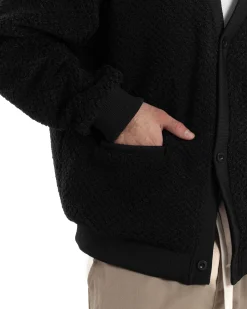 Giubbotto Uomo Cardigan Maglione Caldo Morbido Imbottito Giacca Casual Tinta Unita Nero GIOSAL-G3259A