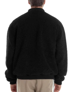 Giubbotto Uomo Cardigan Maglione Caldo Morbido Imbottito Giacca Casual Tinta Unita Nero GIOSAL-G3259A