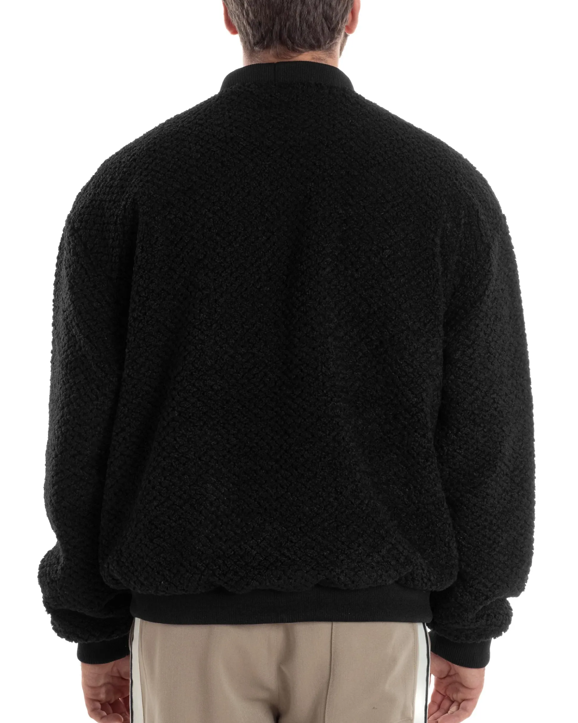 Giubbotto Uomo Cardigan Maglione Caldo Morbido Imbottito Giacca Casual Tinta Unita Nero GIOSAL-G3259A
