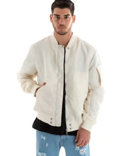 Giubbotto Uomo Casual College Bomber Panna Puffer imbottito GIOSAL-G3041A