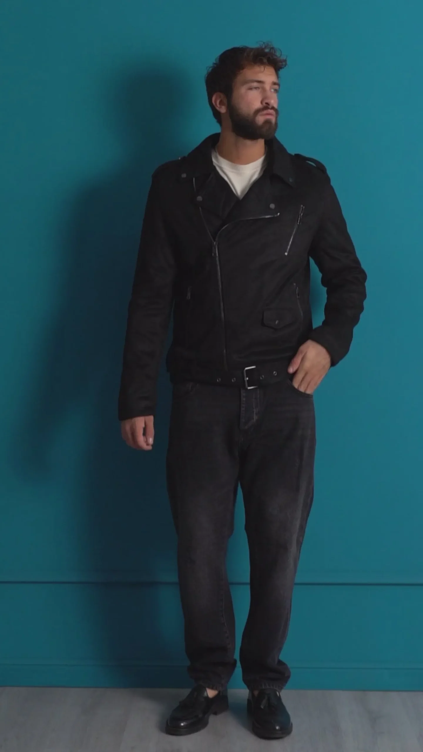 Giubbotto Uomo Chiodo Camoscio Zip Biker Imbottito Nero G3366A
