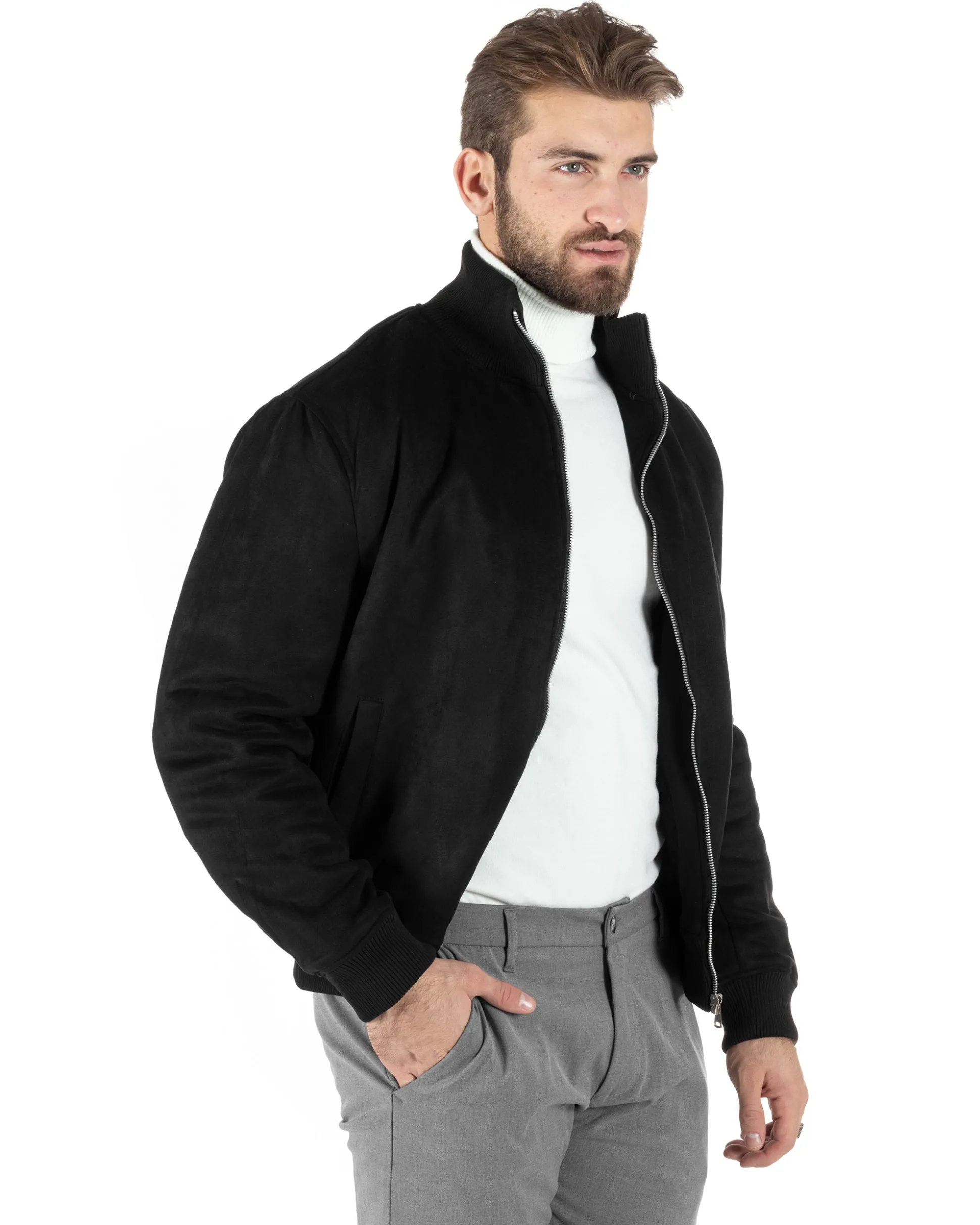 Giubbotto Uomo College Camoscio Basic Nero G3147A