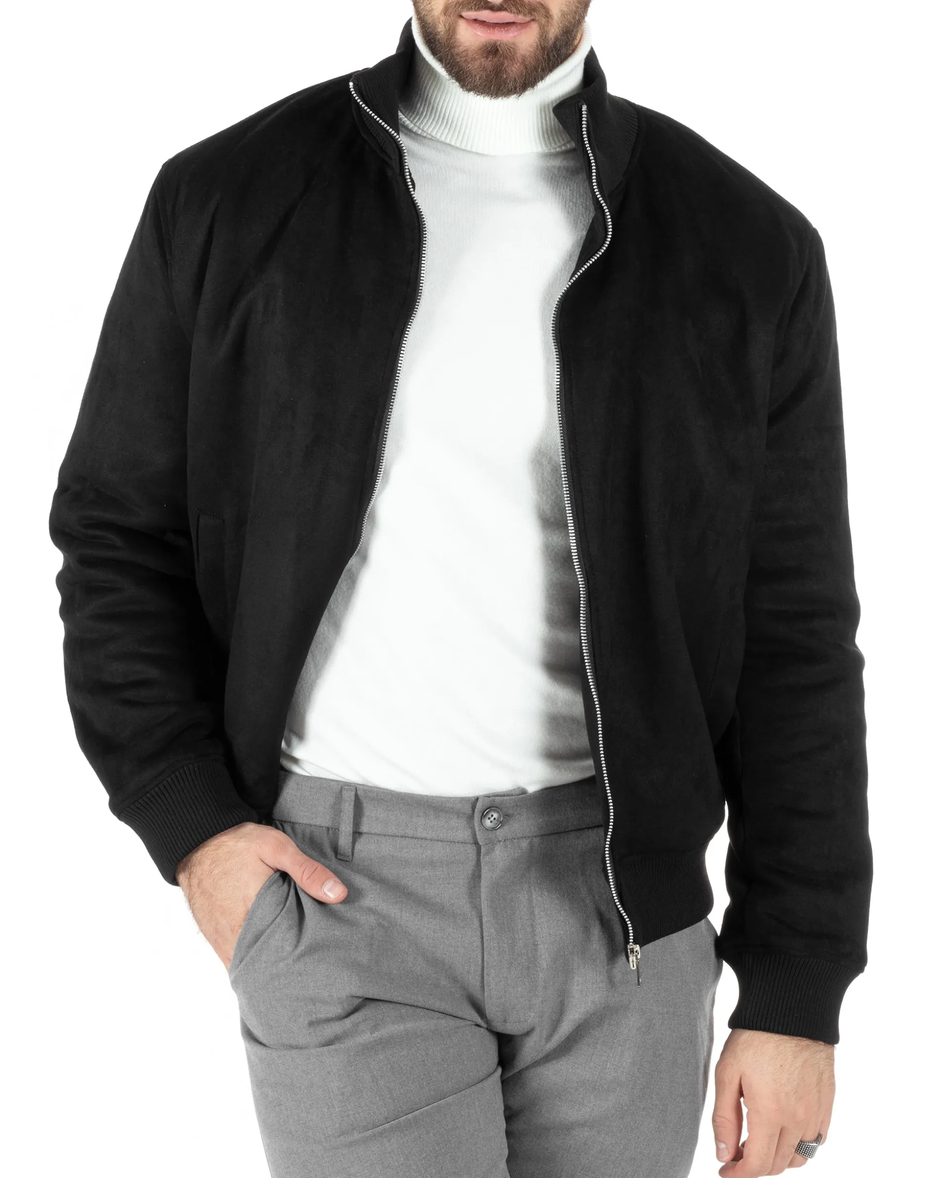 Giubbotto Uomo College Camoscio Basic Nero G3147A