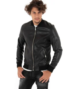 Giubbotto uomo college ecopelle biker basic nero GIOSAL-G2859A