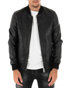 Giubbotto uomo college ecopelle biker basic nero GIOSAL-G2859A