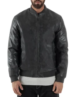 Giubbotto Uomo College Ecopelle Vintage Biker Basic Imbottito Grigio G3365A