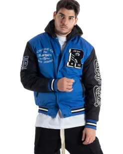 Giubbotto Uomo College Varsity Con Patch Tessuto Tecnico Blu Royal Nero GIOSAL-G3126A