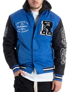 Giubbotto Uomo College Varsity Con Patch Tessuto Tecnico Blu Royal Nero GIOSAL-G3126A
