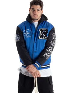 Giubbotto Uomo College Varsity Con Patch Tessuto Tecnico Blu Royal Nero GIOSAL-G3126A
