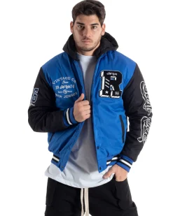 Giubbotto Uomo College Varsity Con Patch Tessuto Tecnico Blu Royal Nero GIOSAL-G3126A