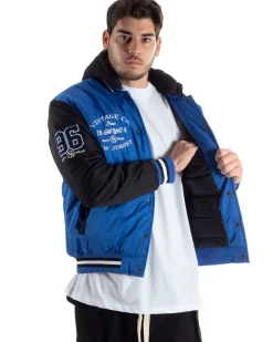 Giubbotto Uomo College Varsity Con Patch Tessuto Tecnico Blu Royal Nero GIOSAL-G3126A