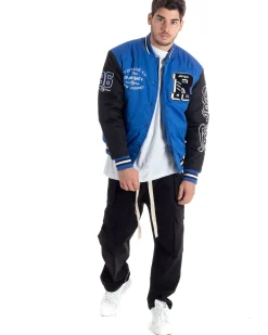 Giubbotto Uomo College Varsity Con Patch Tessuto Tecnico Blu Royal Nero GIOSAL-G3126A