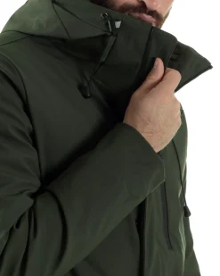 Giubbotto Uomo Con Cappuccio Trench Tessuto Tecnico Giaccone Con Zip Imbottito Lungo Verde G3368A