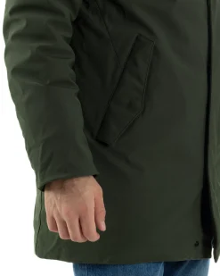 Giubbotto Uomo Con Cappuccio Trench Tessuto Tecnico Giaccone Con Zip Imbottito Lungo Verde G3368A