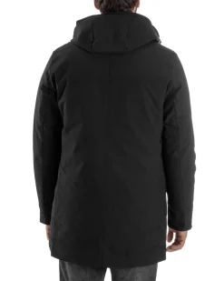 Giubbotto Uomo Con Cappuccio Trench Tessuto Tecnico Giaccone Con Zip Imbottito Lungo Nero G3369A