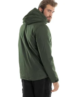 Giubbotto Uomo Con Cappuccio Tessuto Tecnico Giacca Imbottita Calda Tinta Unita Casual Verde Melangiato GIOSAL-G3276A