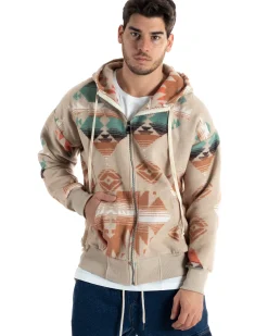 Giubbotto Uomo Con Cappuccio Felpa Con Zip Casual Fantasia Etnica Beige GIOSAL-G3139A