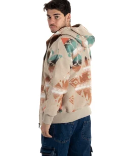 Giubbotto Uomo Con Cappuccio Felpa Con Zip Casual Fantasia Etnica Beige GIOSAL-G3139A