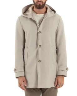 Giubbotto Uomo Con Cappuccio Trench Tessuto Tecnico Impermeabile Lungo Antivento Beige G3236A