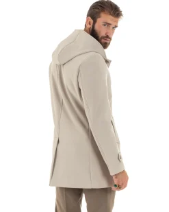 Giubbotto Uomo Con Cappuccio Trench Tessuto Tecnico Impermeabile Lungo Antivento Beige G3236A