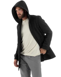 Giubbotto Uomo Con Cappuccio Trench Tessuto Tecnico Impermeabile Lungo Antivento Nero G3237A