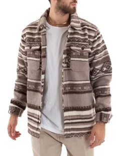 Giubbotto Uomo Con Colletto Camicia Calda Camicione Fantasia Etnica Beige GIOSAL-G2921A