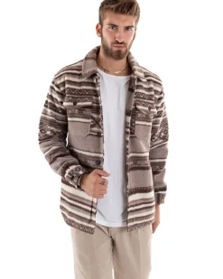 Giubbotto Uomo Con Colletto Camicia Calda Camicione Fantasia Etnica Beige GIOSAL-G2921A