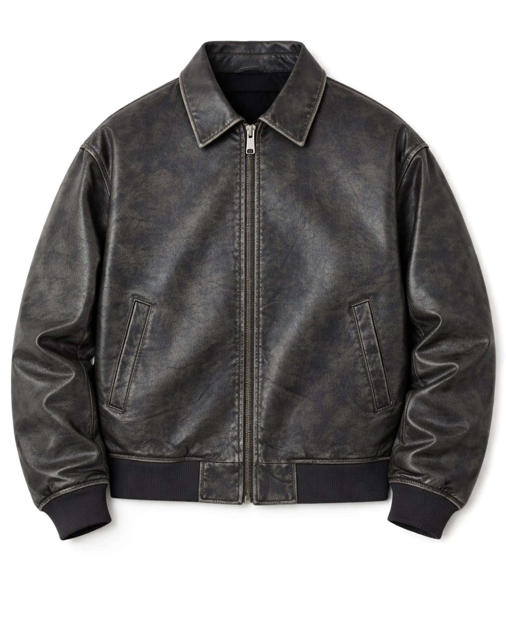 Giubbotto uomo crop giacca bomber boxy zip colletto ecopelle grigio GIOSAL-G3387A