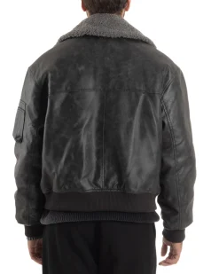 Giubbotto Uomo Ecopelle Bomber Collo Pelliccia Aviatore Oversize Nero G3344A