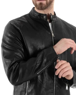 Giubbotto Uomo Ecopelle Con Collo Coreano Tinta Unita Nero Casual GIOSAL-G3157A