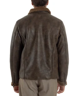 Giubbotto Uomo Ecopelle Montone College Pelliccia Casual Marrone G3360A