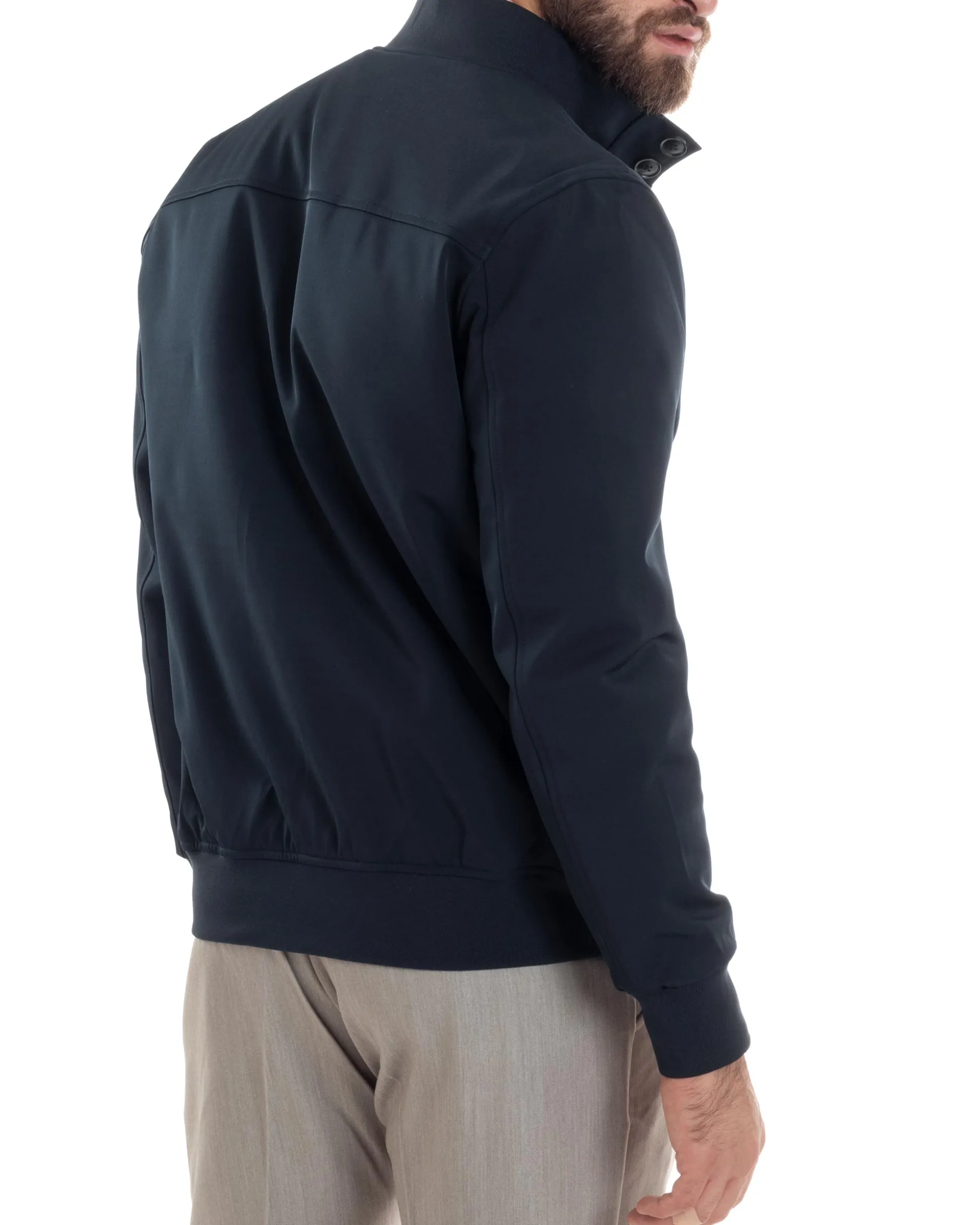 Giubbotto uomo giacca college bottoni tessuto tecnico bomber imbottito caldo tasche blu GIOSAL-G3273A