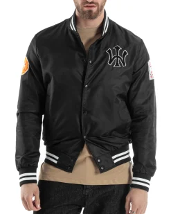 Giubbotto Uomo Giacca College Bomber Con Patch Tessuto Tecnico Nero GIOSAL-G3177A