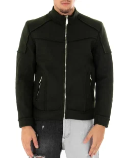 Giubbotto Uomo Giacca College Camoscio Tinta Unita Verde Casual GIOSAL-G2671A