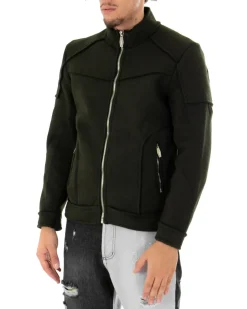Giubbotto Uomo Giacca College Camoscio Tinta Unita Verde Casual GIOSAL-G2671A