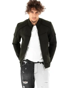 Giubbotto Uomo Giacca College Camoscio Tinta Unita Verde Casual GIOSAL-G2671A