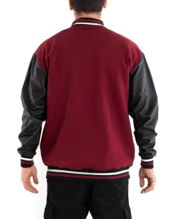 Giubbotto Uomo Giacca College Varsity Ecopelle Bicolore Bordeaux Nero GIOSAL-G2889A