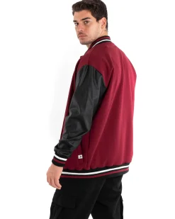 Giubbotto Uomo Giacca College Varsity Ecopelle Bicolore Bordeaux Nero GIOSAL-G2889A