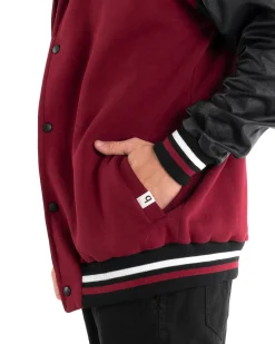 Giubbotto Uomo Giacca College Varsity Ecopelle Bicolore Bordeaux Nero GIOSAL-G2889A